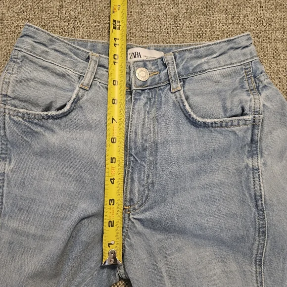 ZARA Women Mid Rise Cargo Side Pocket  Denim Wide Leg Pants Sz US 0 Blue Light - Picture 8 of 11